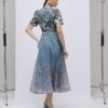 Blue Floral 3D Corsage Midi Dress Blue Floral 3D Corsage Midi Dress