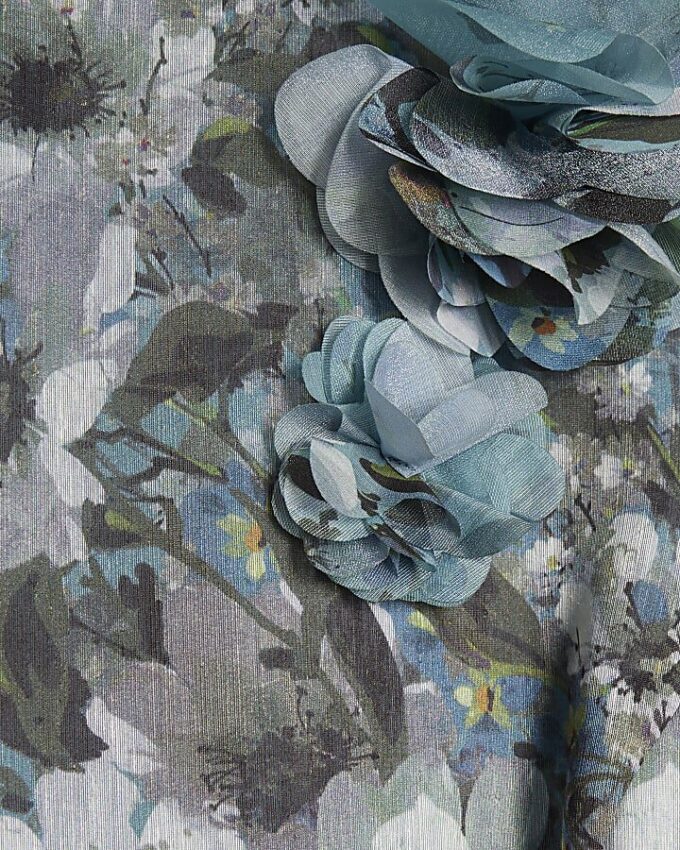 Blue Floral 3D Corsage Midi Dress Blue Floral 3D Corsage Midi Dress
