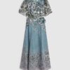 Blue Floral 3D Corsage Midi Dress Blue Floral 3D Corsage Midi Dress