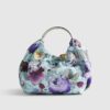 Blue Floral Embellished Grab Top Clutch Bag