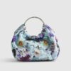 Blue Floral Embellished Grab Top Clutch Bag