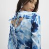 Blue Floral Long Sleeve Midi Dress