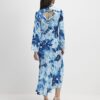 Blue Floral Long Sleeve Midi Dress