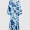 Blue Floral Long Sleeve Midi Dress