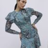 Blue Floral Ruffle Mini Dress