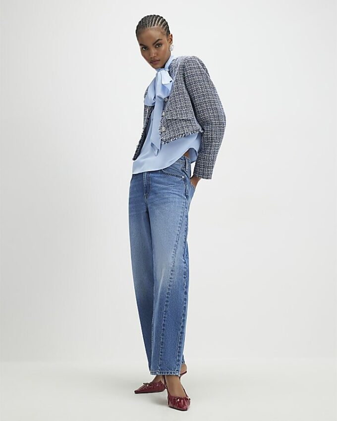 Blue Frayed Edge Boucle Jacket
