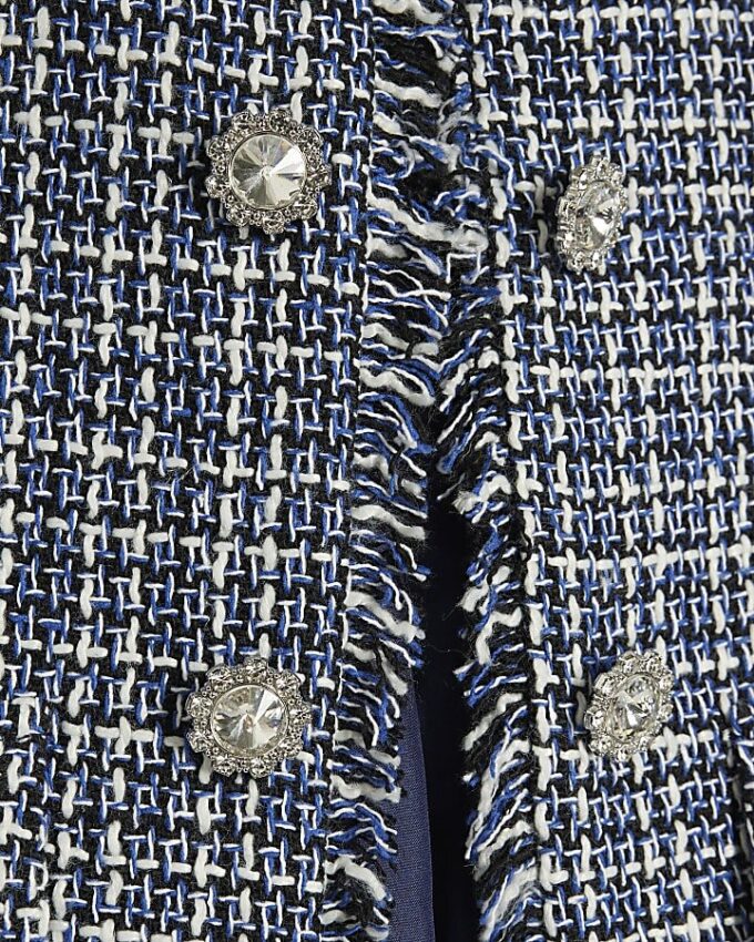 Blue Frayed Edge Boucle Jacket