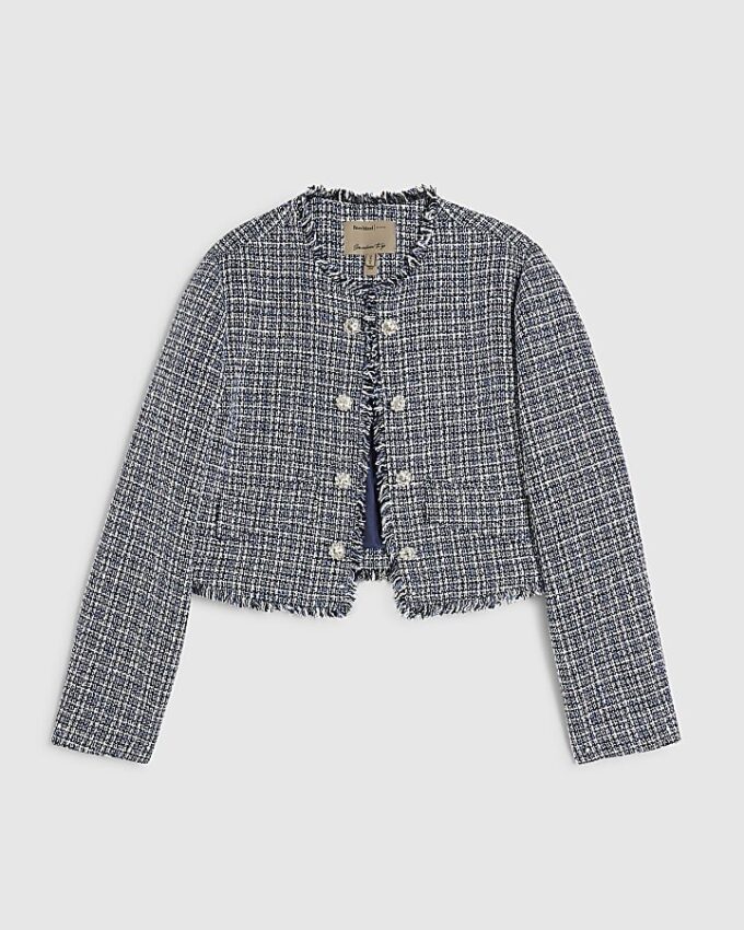 Blue Frayed Edge Boucle Jacket