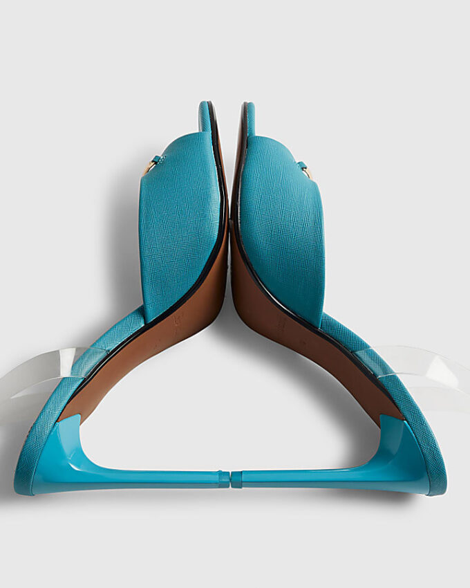 Blue Heeled Mule Sandals