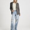 Blue High Rise Relaxed Straight Ripped Jeans
