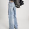 Blue High Rise Relaxed Straight Ripped Jeans