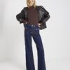 Blue High Waisted Front Pocket Palazzo Jeans