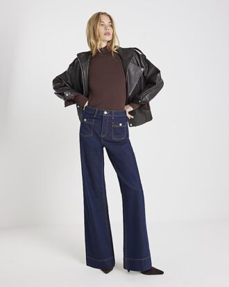 Blue High Waisted Front Pocket Palazzo Jeans