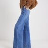 Blue High Waisted Front Pocket Palazzo Jeans