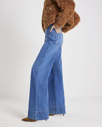 Blue High Waisted Front Pocket Palazzo Jeans
