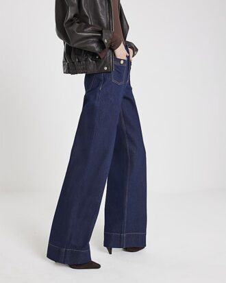 Blue High Waisted Front Pocket Palazzo Jeans