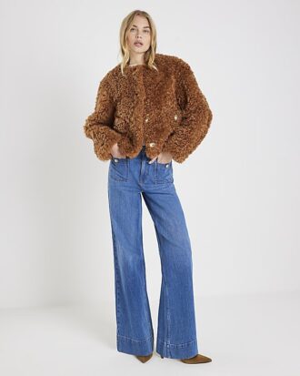 Blue High Waisted Front Pocket Palazzo Jeans