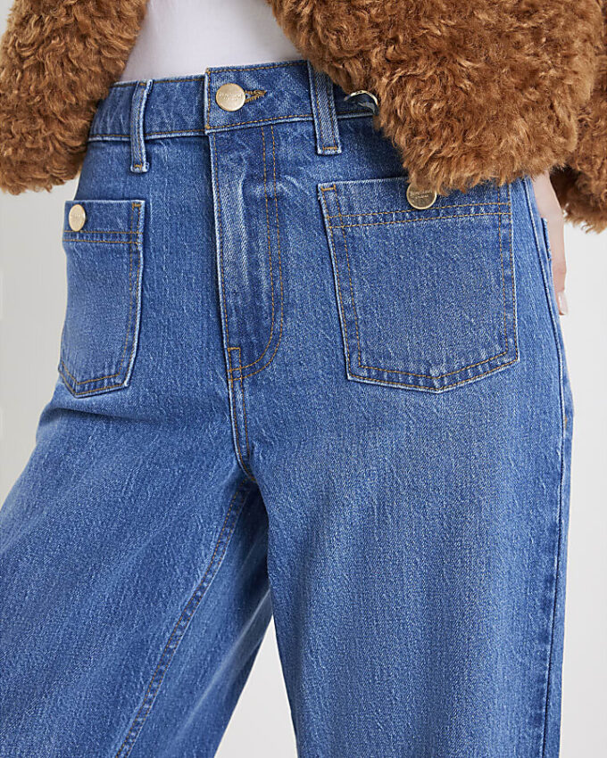 Blue High Waisted Front Pocket Palazzo Jeans