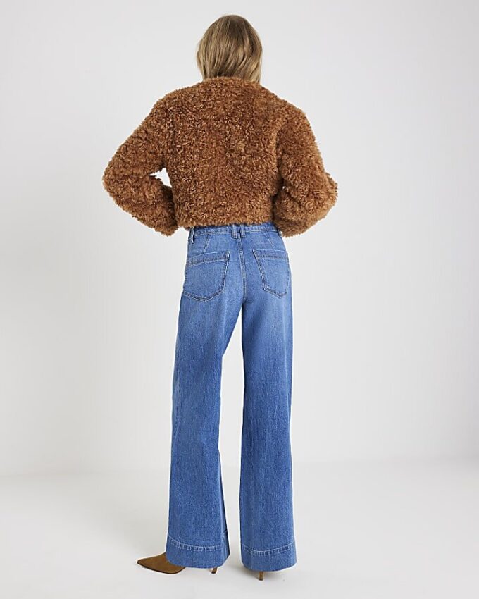Blue High Waisted Front Pocket Palazzo Jeans
