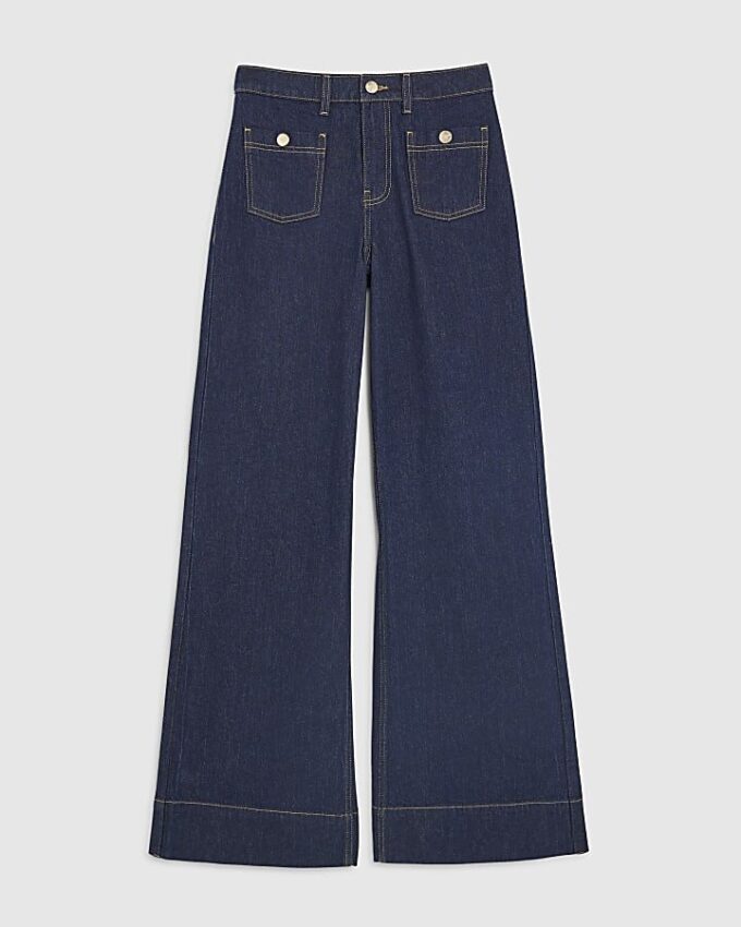 Blue High Waisted Front Pocket Palazzo Jeans