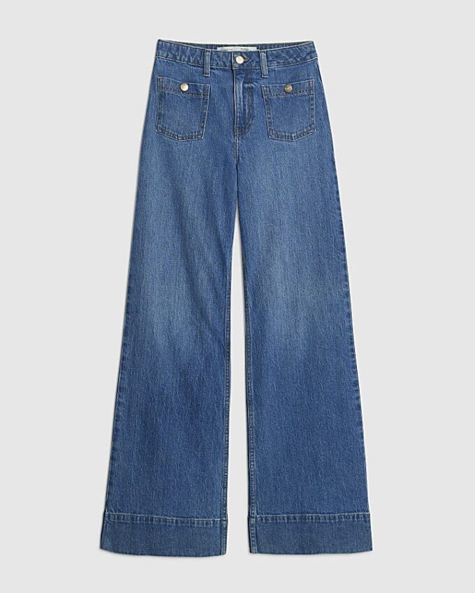 Blue High Waisted Front Pocket Palazzo Jeans