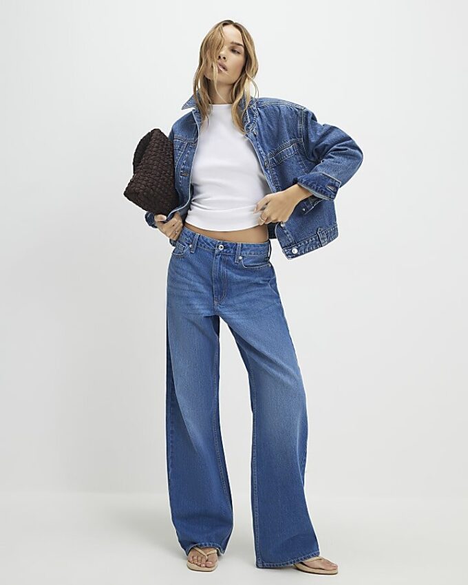 Blue High Waisted Relaxed Straight Leg Jeans