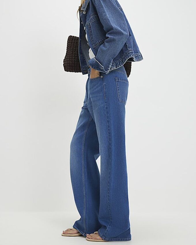 Blue High Waisted Relaxed Straight Leg Jeans