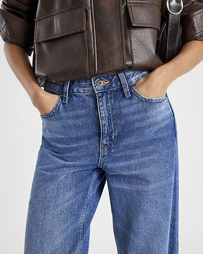 Blue High Waisted Relaxed Straight Leg Jeans