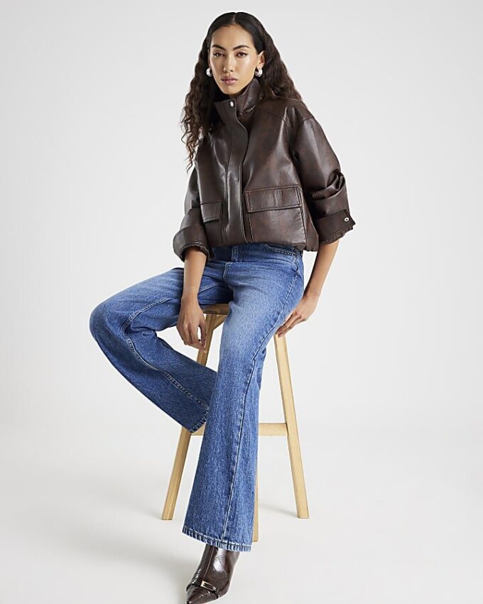 Blue High Waisted Relaxed Straight Leg Jeans
