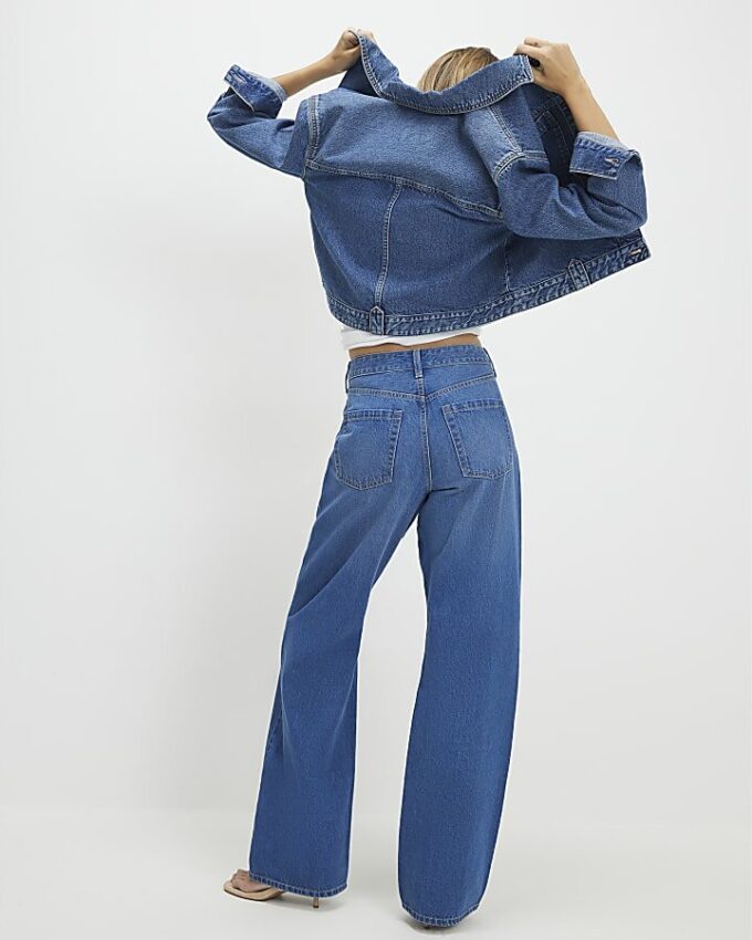 Blue High Waisted Relaxed Straight Leg Jeans