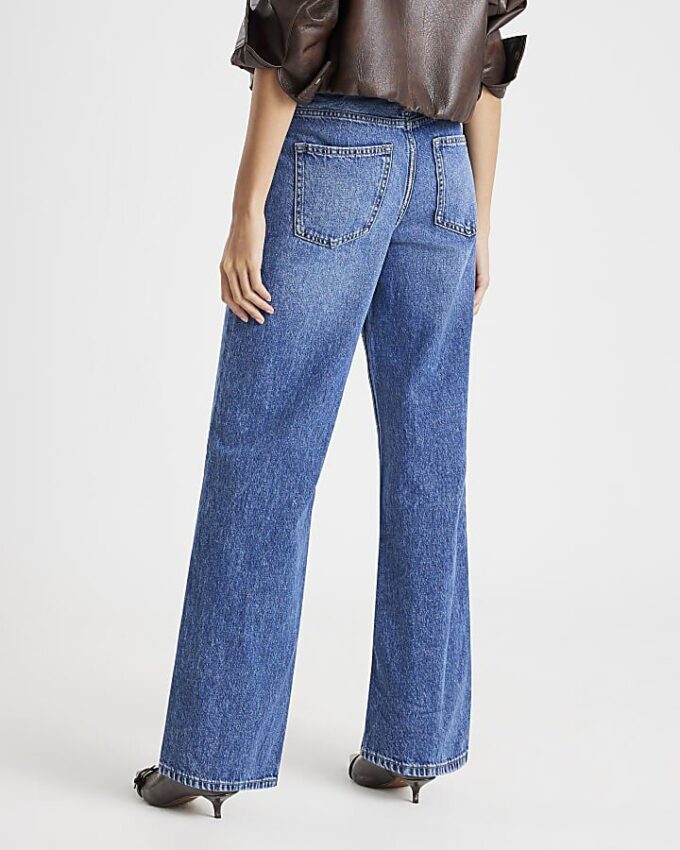 Blue High Waisted Relaxed Straight Leg Jeans
