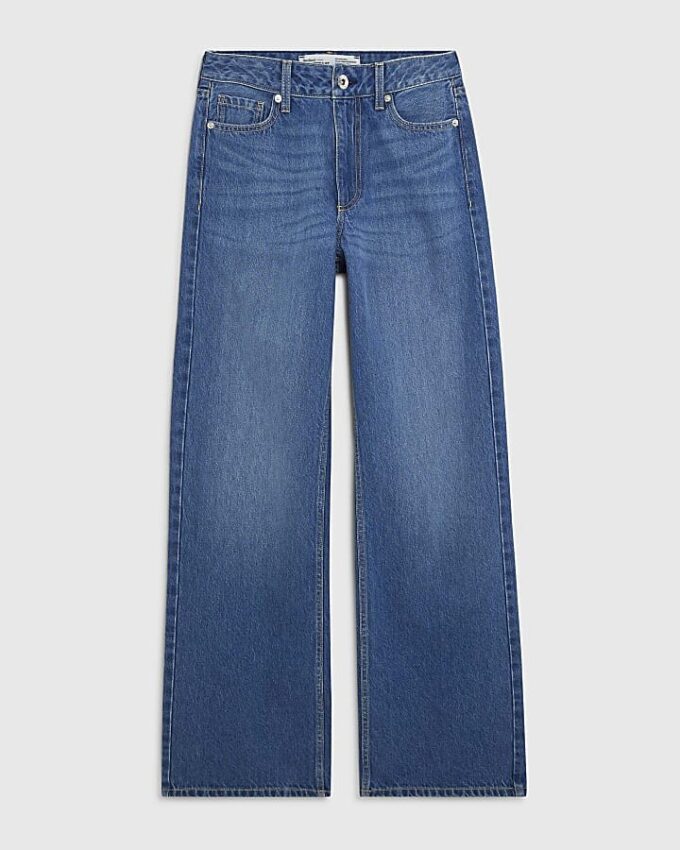 Blue High Waisted Relaxed Straight Leg Jeans