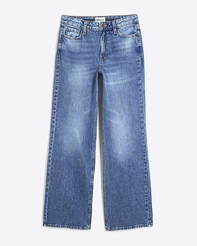 Blue High Waisted Relaxed Straight Leg Jeans