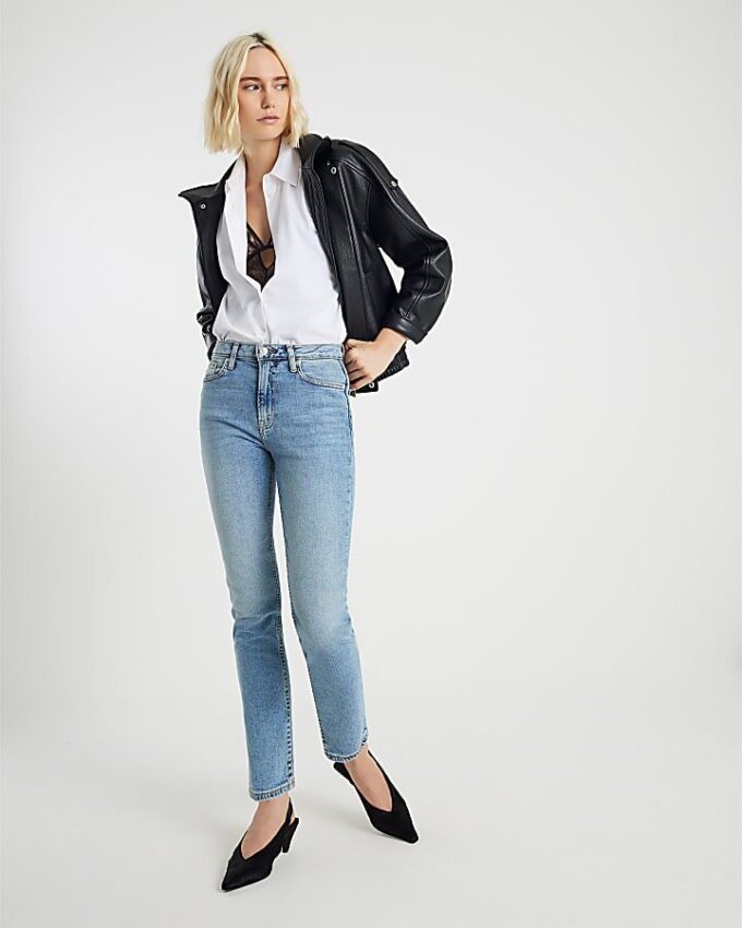 Blue High Waisted Slim Fit Jeans