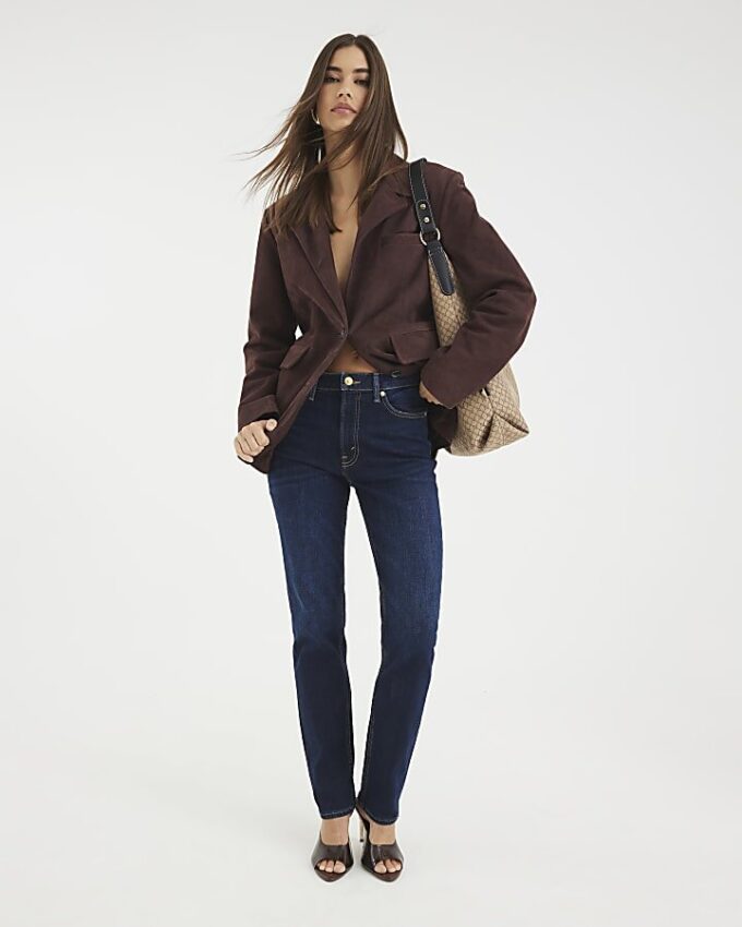 Blue High Waisted Slim Fit Jeans