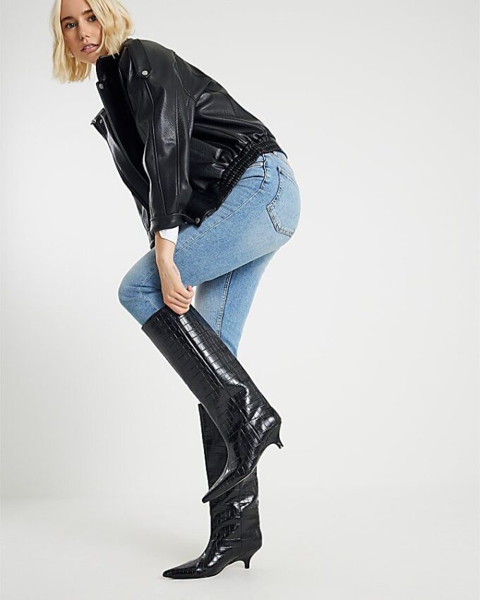 Blue High Waisted Slim Fit Jeans