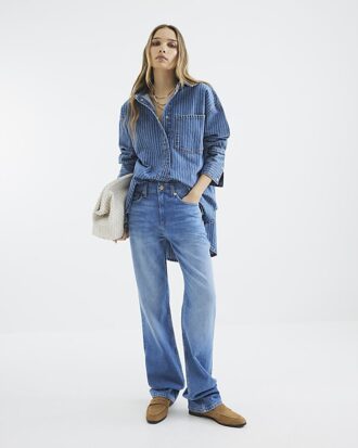 Blue High Waisted Stretch Straight Leg Jeans