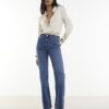Blue High Waisted Stretch Straight Leg Jeans