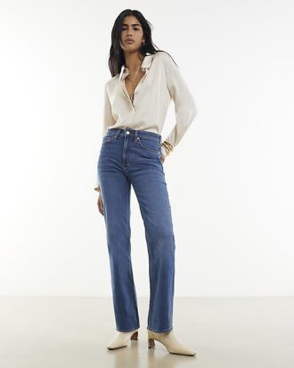 Blue High Waisted Stretch Straight Leg Jeans