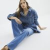Blue High Waisted Stretch Straight Leg Jeans