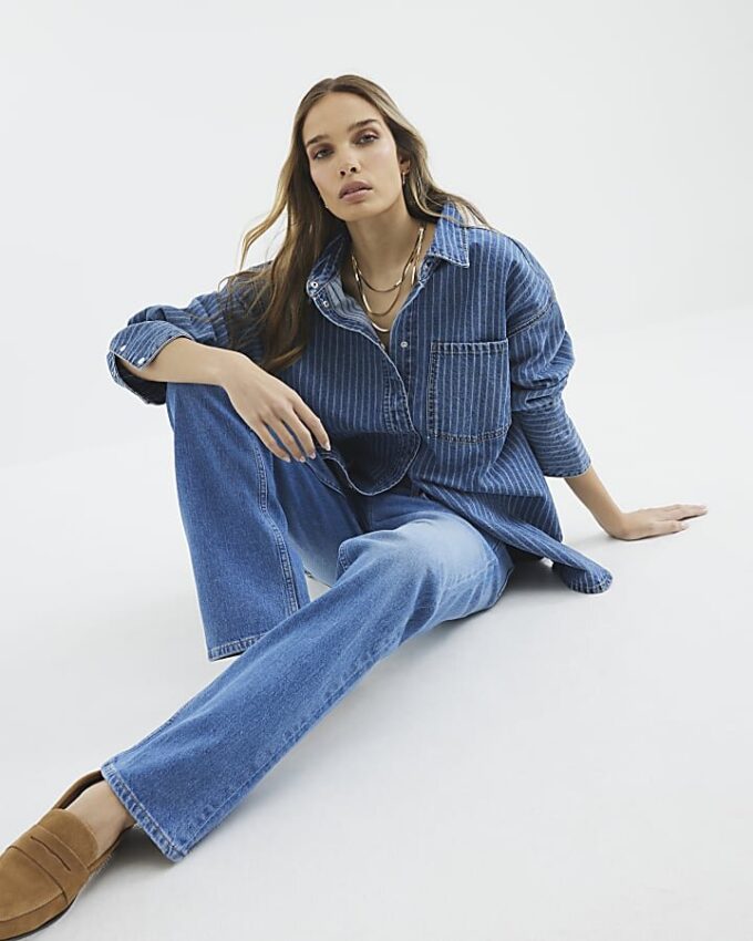 Blue High Waisted Stretch Straight Leg Jeans