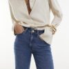 Blue High Waisted Stretch Straight Leg Jeans