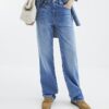 Blue High Waisted Stretch Straight Leg Jeans