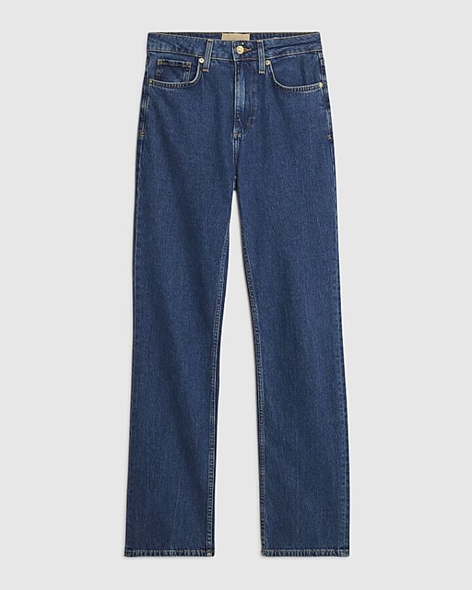 Blue High Waisted Stretch Straight Leg Jeans