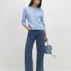 Blue Knit Fitted Scallop Trim Cardigan