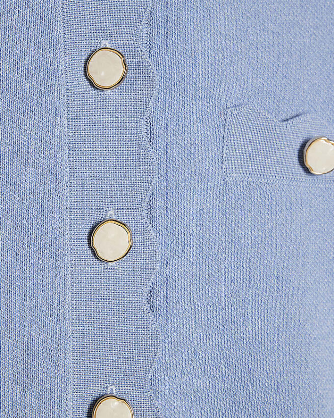 Blue Knit Fitted Scallop Trim Cardigan