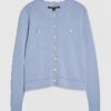 Blue Knit Fitted Scallop Trim Cardigan