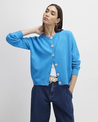 Blue Knitted Long Sleeve Cardigan
