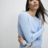 Blue Knitted Scallop Tipped Mini Dress