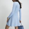 Blue Knitted Scallop Tipped Mini Dress